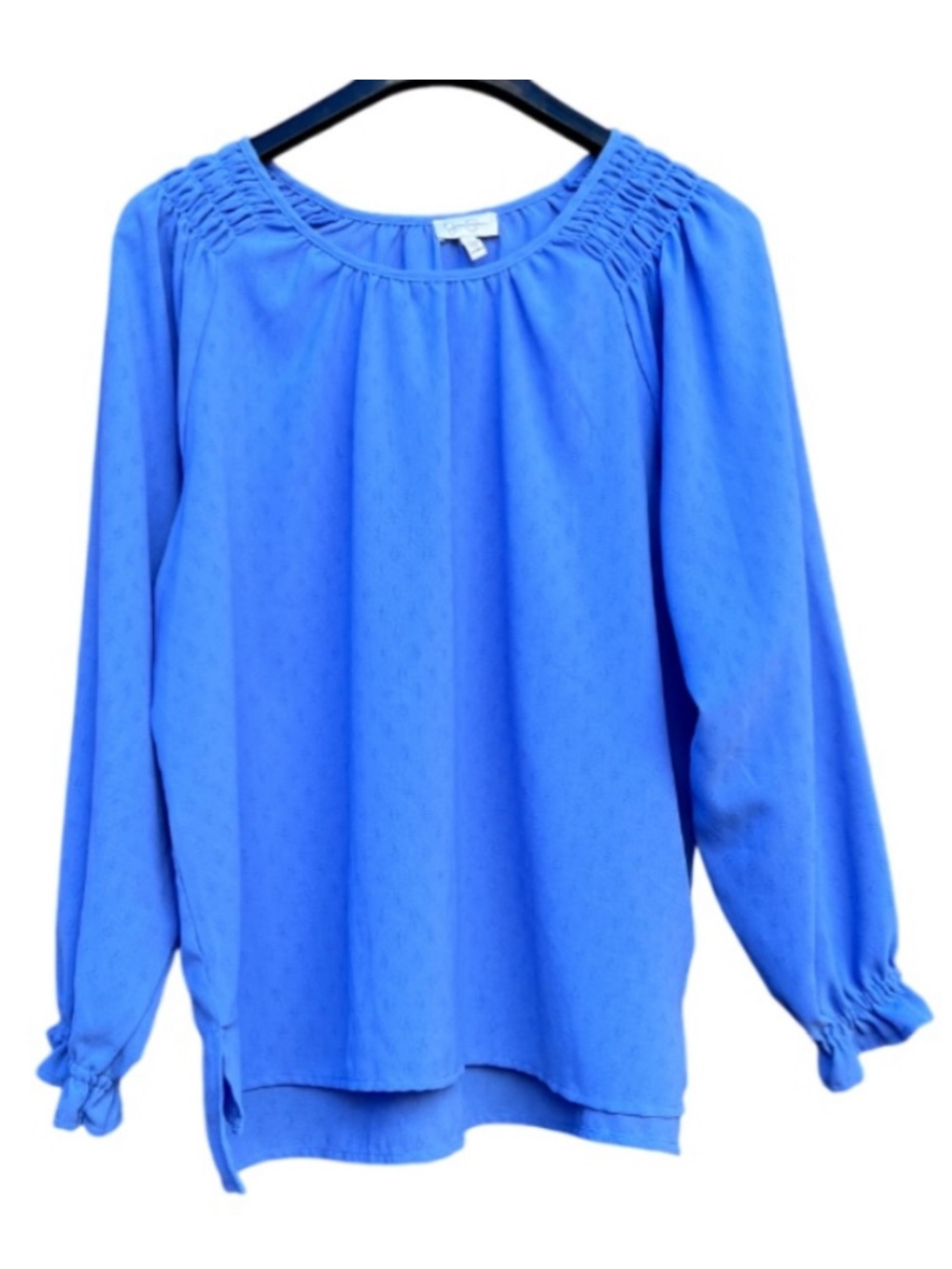 Jessica Simpson Blue Blouse, Textured, Long Sleeves, Sz XL, Ruffles, Feminine